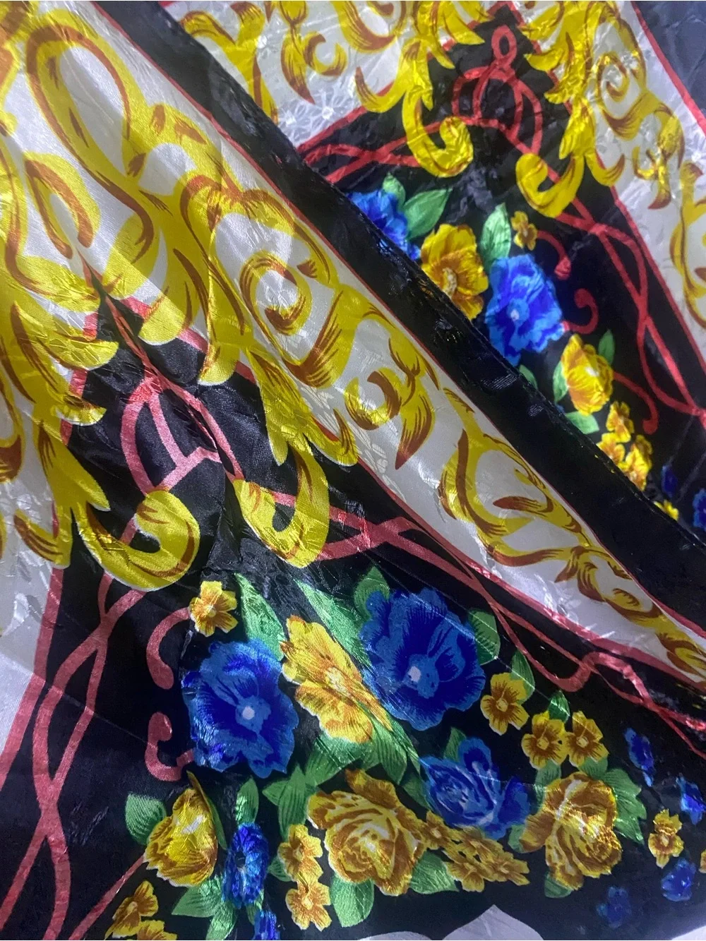 Floral Baroque Black Silk-Feel Square Scarf 35x35”